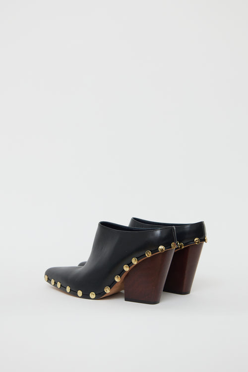 Celine Black Leather Studded Mule