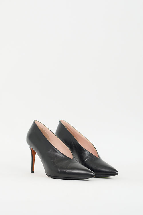 Celine Black Leather V-Neck Pump