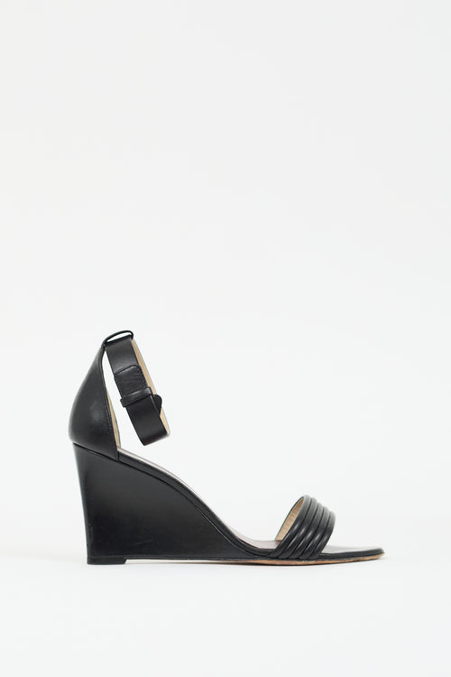 Celine Black Leather Wedge Sandal