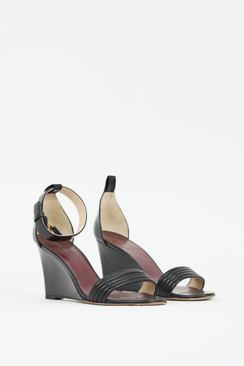 Celine Black Leather Wedge Sandal