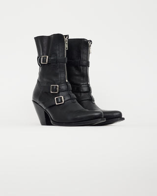 Celine Black Leather Zip Front Boot