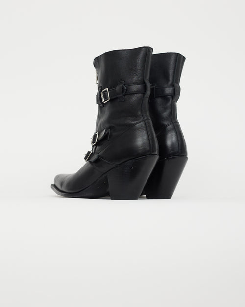 Celine Black Leather Zip Front Boot