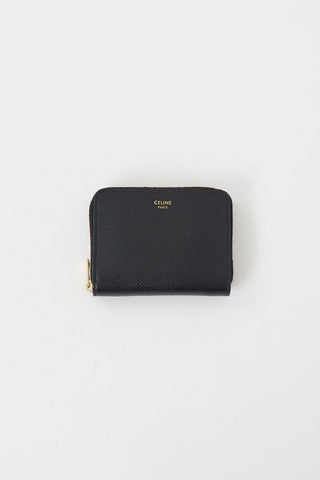 Celine Black Pebbled Leather Compact Zip Wallet