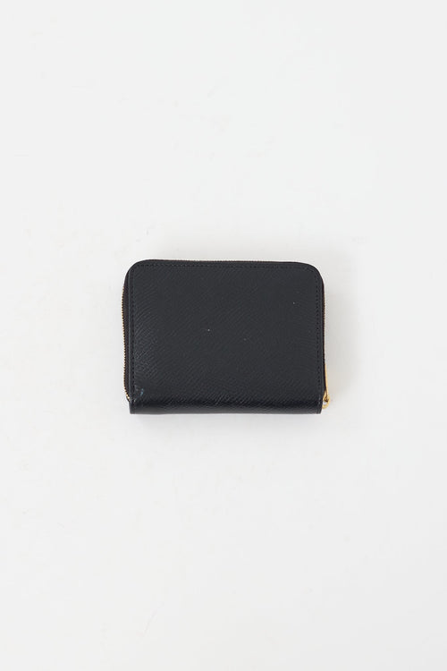 Celine Black Pebbled Leather Compact Zip Wallet