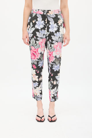 Celine Black 
Multicolour Cotton Floral Cropped Trouser