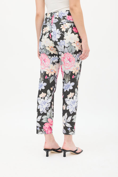 Celine Black 
Multicolour Cotton Floral Cropped Trouser