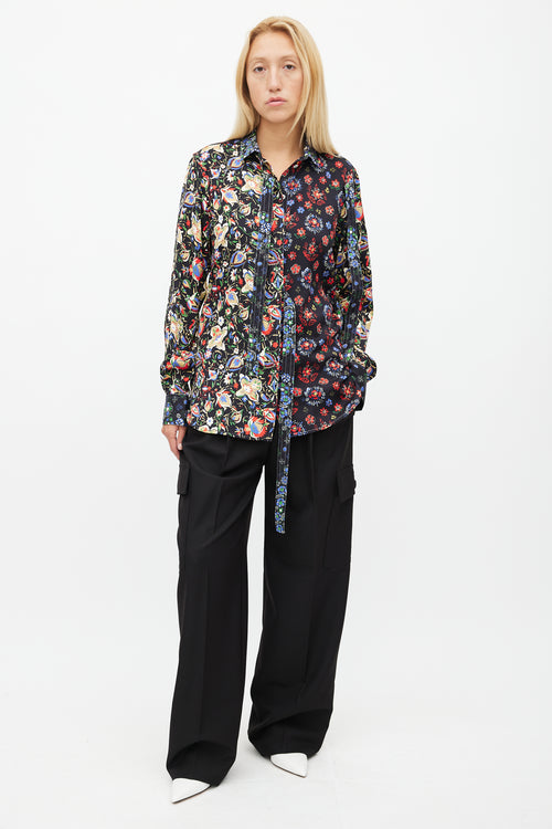 Celine Black 
Multicolour Floral Silk Shirt