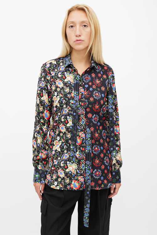 Celine Black 
Multicolour Floral Silk Shirt