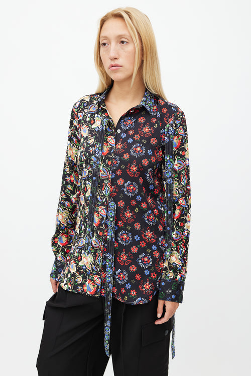 Celine Black 
Multicolour Floral Silk Shirt