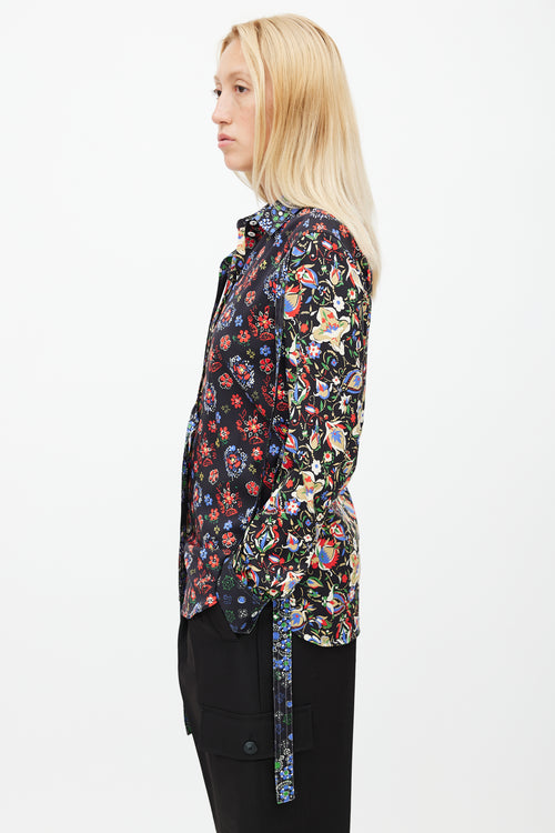 Celine Black 
Multicolour Floral Silk Shirt