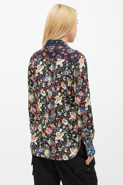 Celine Black 
Multicolour Floral Silk Shirt