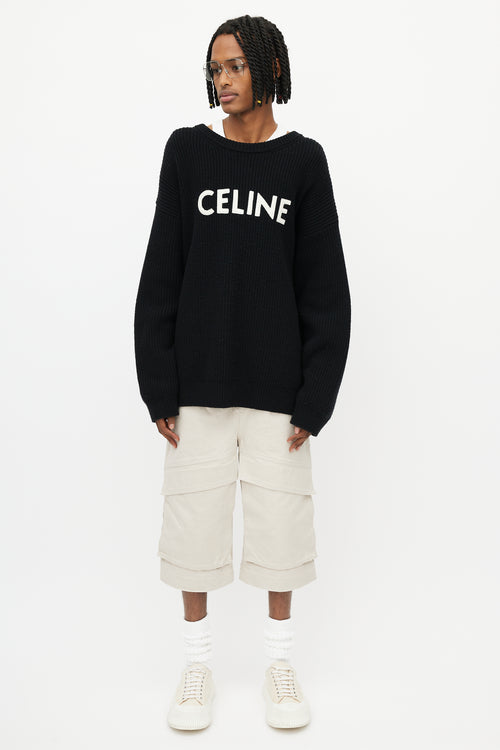 Celine Black Oversized Logo Sweater