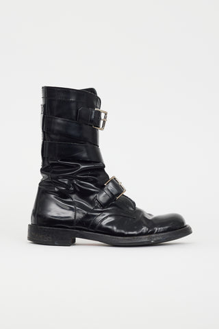 Celine Black Patent Buckled Strap Boot