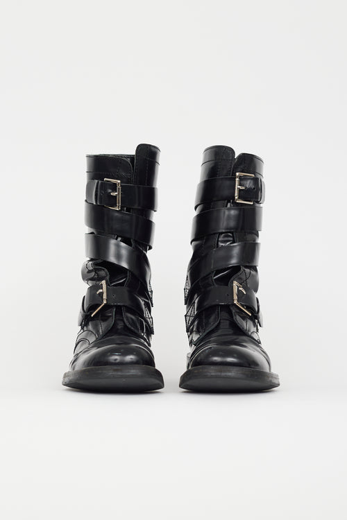 Celine Black Patent Buckled Strap Boot