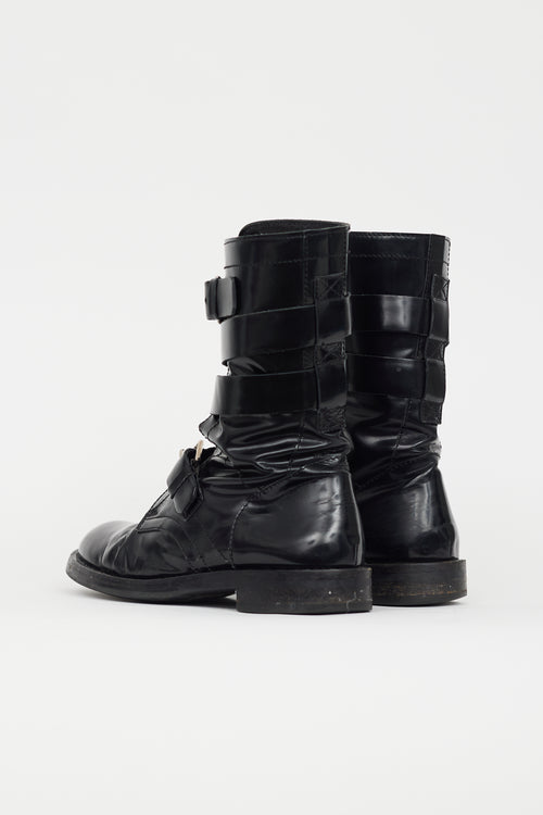 Celine Black Patent Buckled Strap Boot