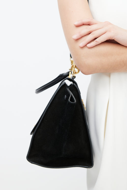 Celine Black Patent 
Suede Large Trapeze Shoulder Bag