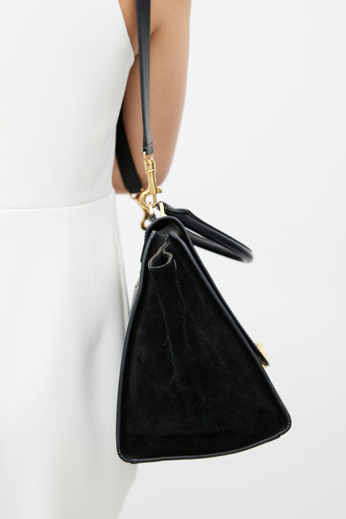 Celine Black Patent 
Suede Large Trapeze Shoulder Bag