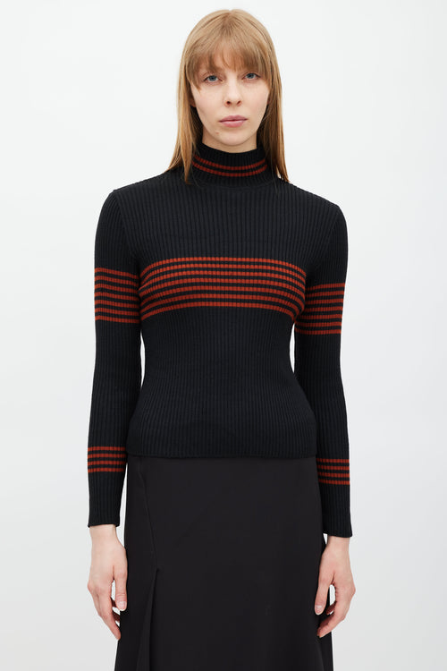 Celine Black 
Red Ribbed Turtleneck