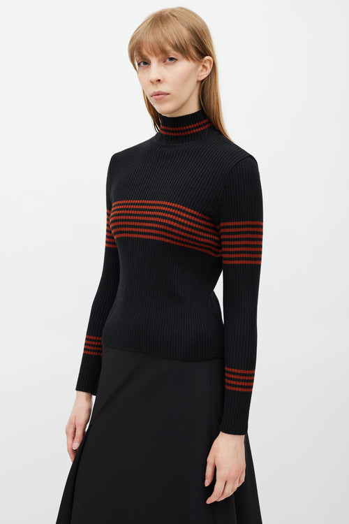 Celine Black 
Red Ribbed Turtleneck