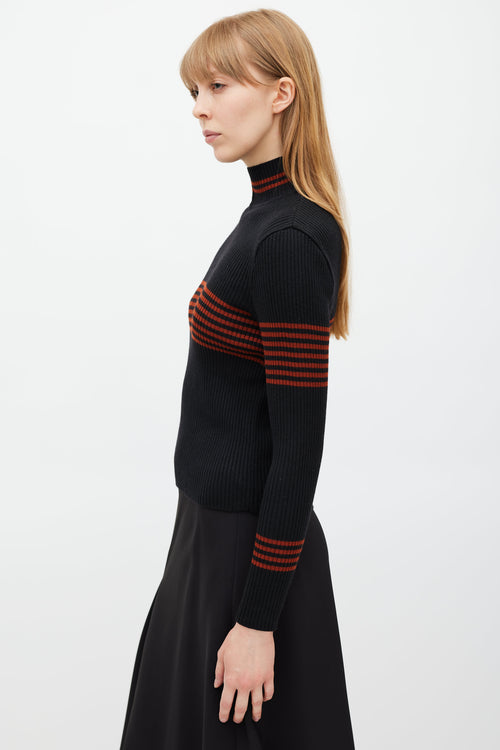 Celine Black 
Red Ribbed Turtleneck