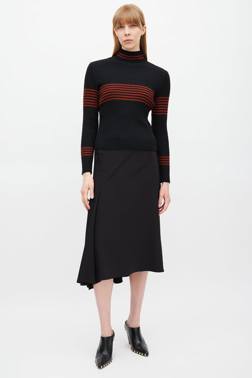 Celine Black 
Red Ribbed Turtleneck