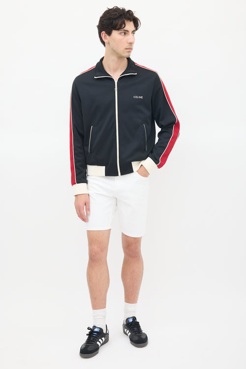 Celine Black 
Red Striped Logo Track Jacket