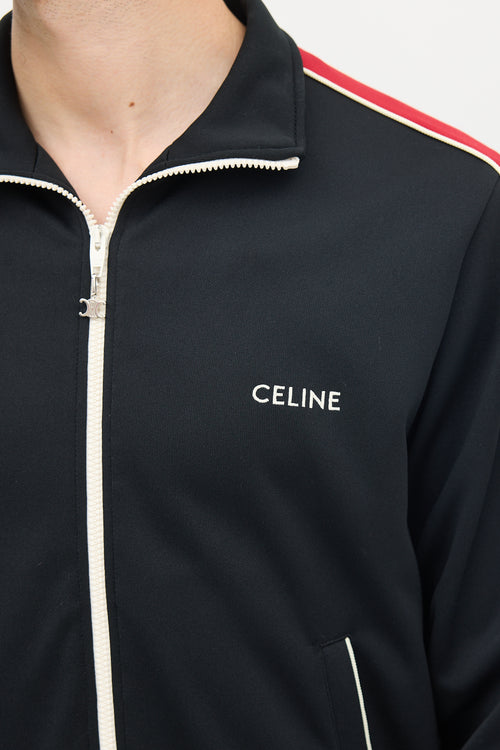 Celine Black 
Red Striped Logo Track Jacket