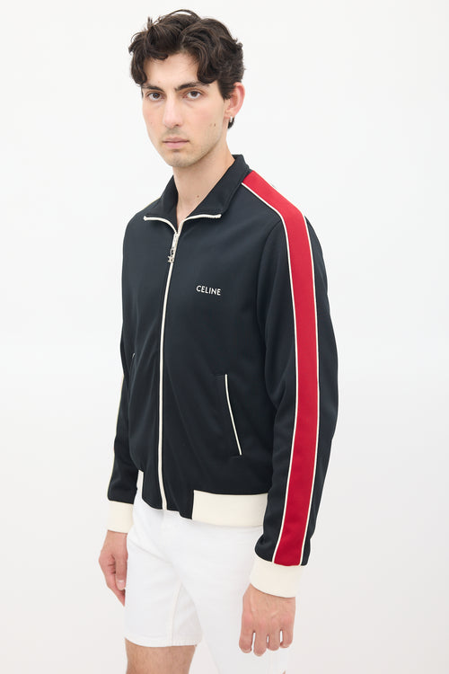 Celine Black 
Red Striped Logo Track Jacket