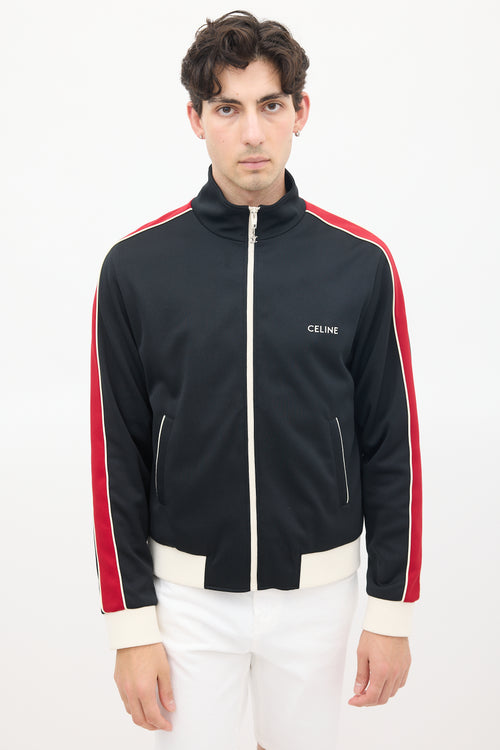 Celine Black 
Red Striped Logo Track Jacket