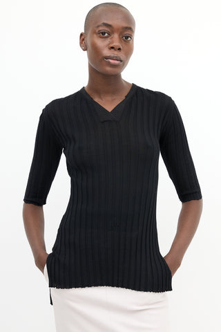 Celine Black Ribbed Half Sleeve Top