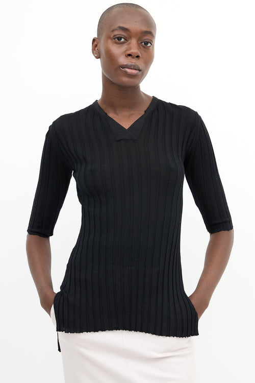 Celine Black Ribbed Half Sleeve Top