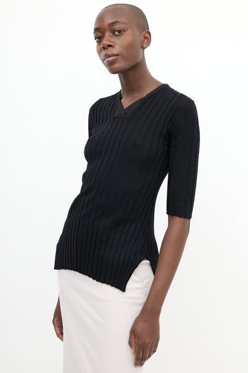 Celine Black Ribbed Half Sleeve Top