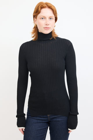 Celine Black Ribbed Mock Neck Sweater