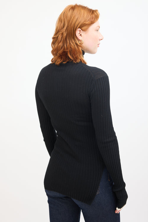 Celine Black Ribbed Mock Neck Sweater