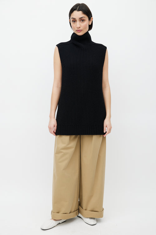 Celine Black Wool Blend Turtleneck Ribbed Vest