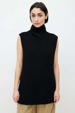 Celine Black Wool Blend Turtleneck Ribbed Vest