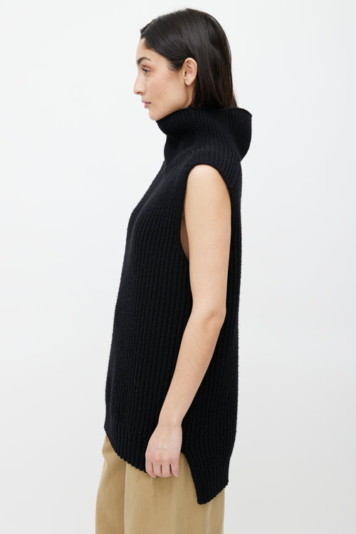 Celine Black Wool Blend Turtleneck Ribbed Vest