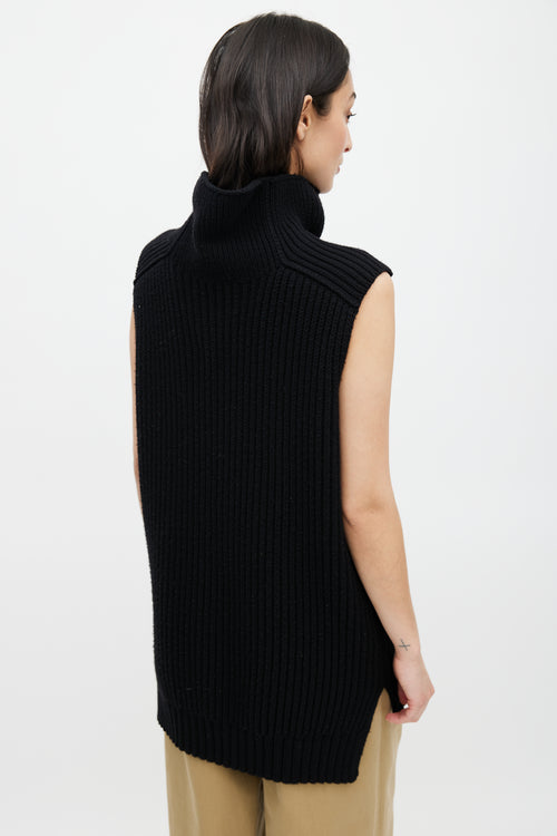 Celine Black Wool Blend Turtleneck Ribbed Vest