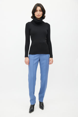 Celine Black Ribbed Turtleneck Top