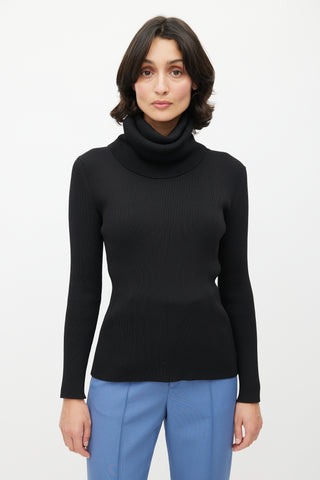 Celine Black Ribbed Turtleneck Top