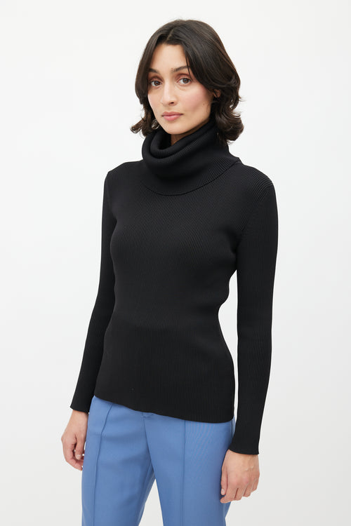 Celine Black Ribbed Turtleneck Top