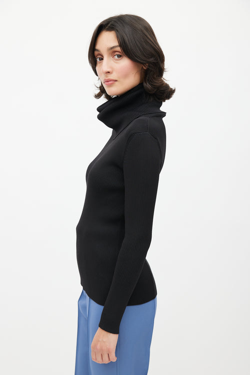 Celine Black Ribbed Turtleneck Top