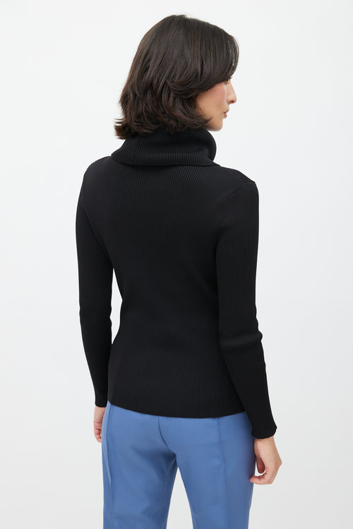 Celine Black Ribbed Turtleneck Top