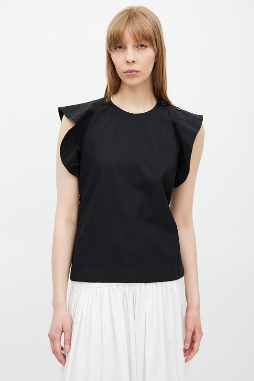 Celine Black Ruffled Button Top