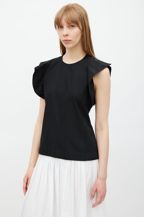 Celine Black Ruffled Button Top