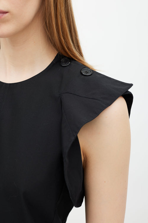 Celine Black Ruffled Button Top