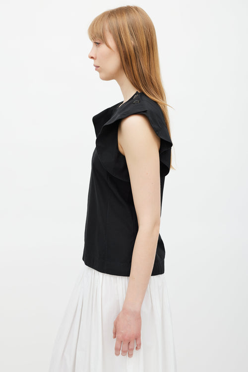 Celine Black Ruffled Button Top