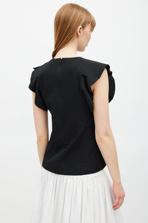 Celine Black Ruffled Button Top