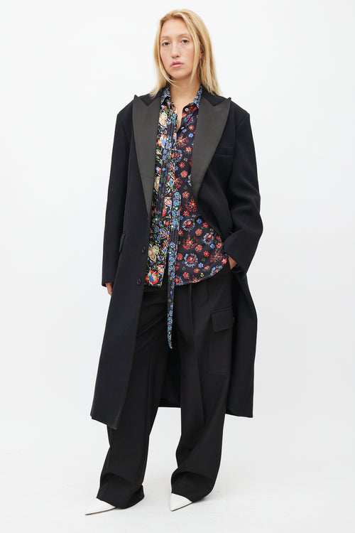 Celine Black Satin Lapel Coat