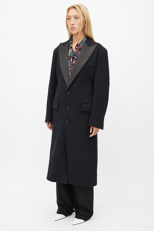 Celine Black Satin Lapel Coat